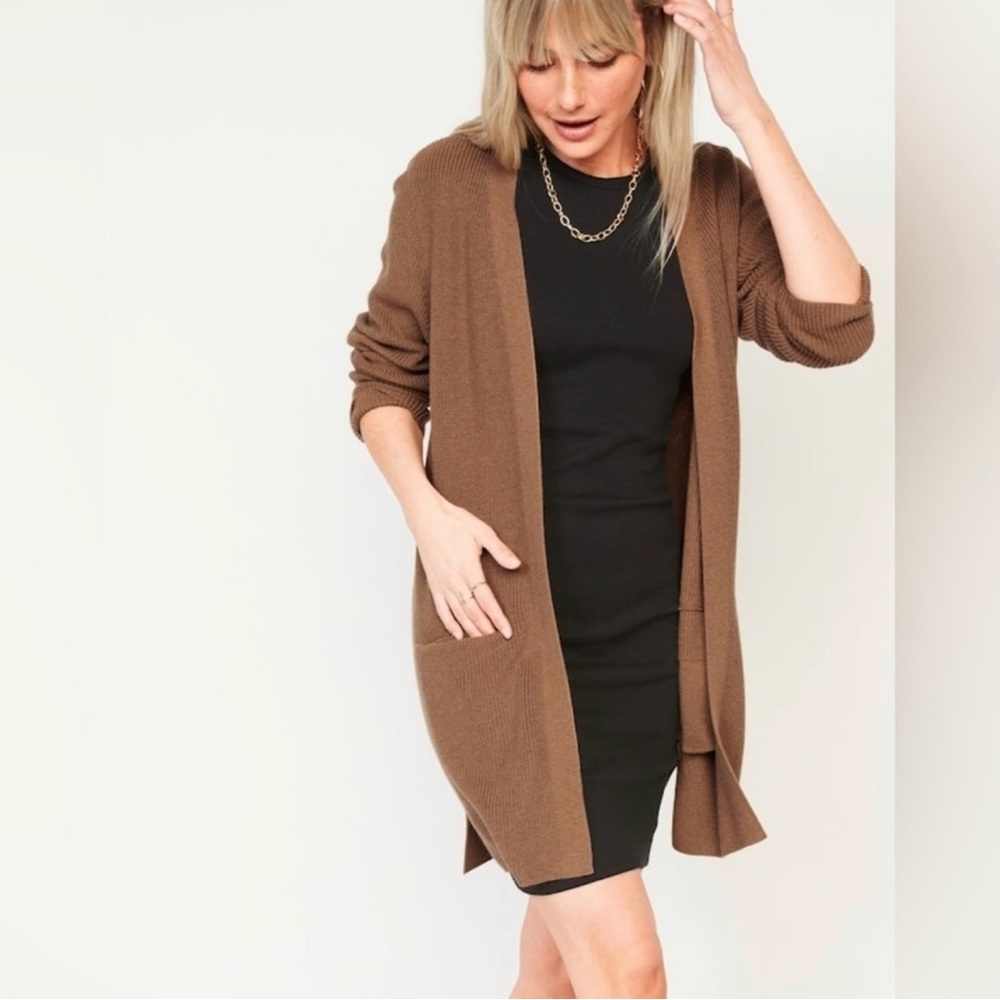 NWT Old Navy Chestnut Brown Shaker Stitch Open-Front Sweater XS